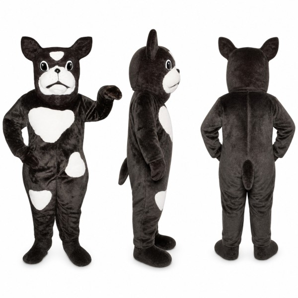 Bulldog Mascot Costume in Black and White with Wrinkled Face Adult