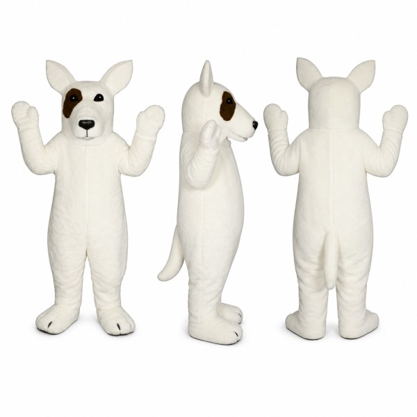 Bull Terrier Mascot Costume in White with Pointed Ears Adult