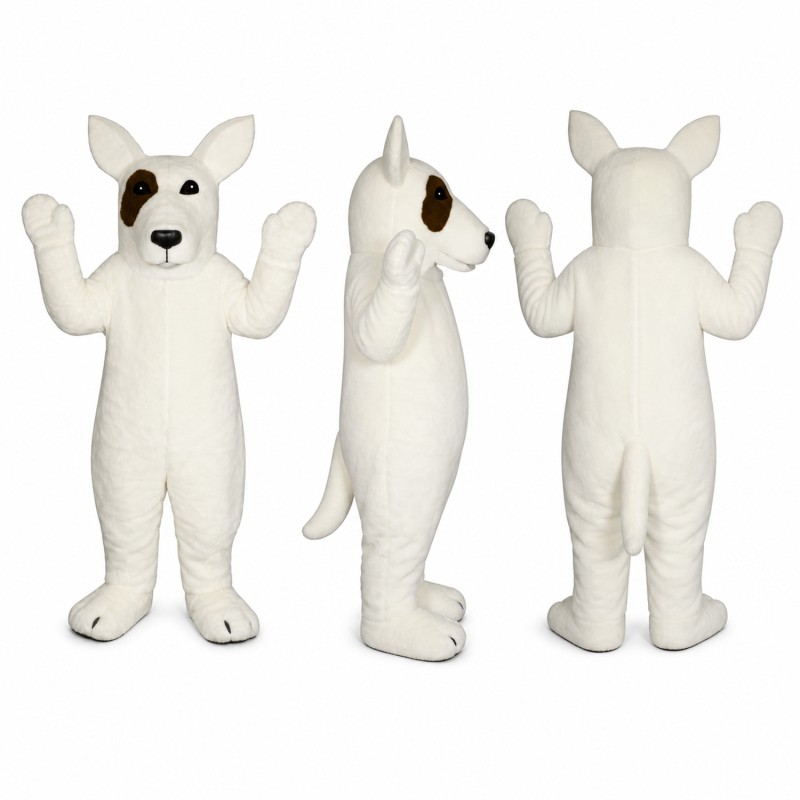 Bull Terrier Mascot Costume in White with Pointed Ears Adult
