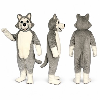 Wolf Mascot Costume in Gray with Cream Belly Adult