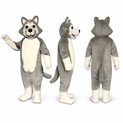 Wolf Mascot Costume in Gray with Cream Belly Adult