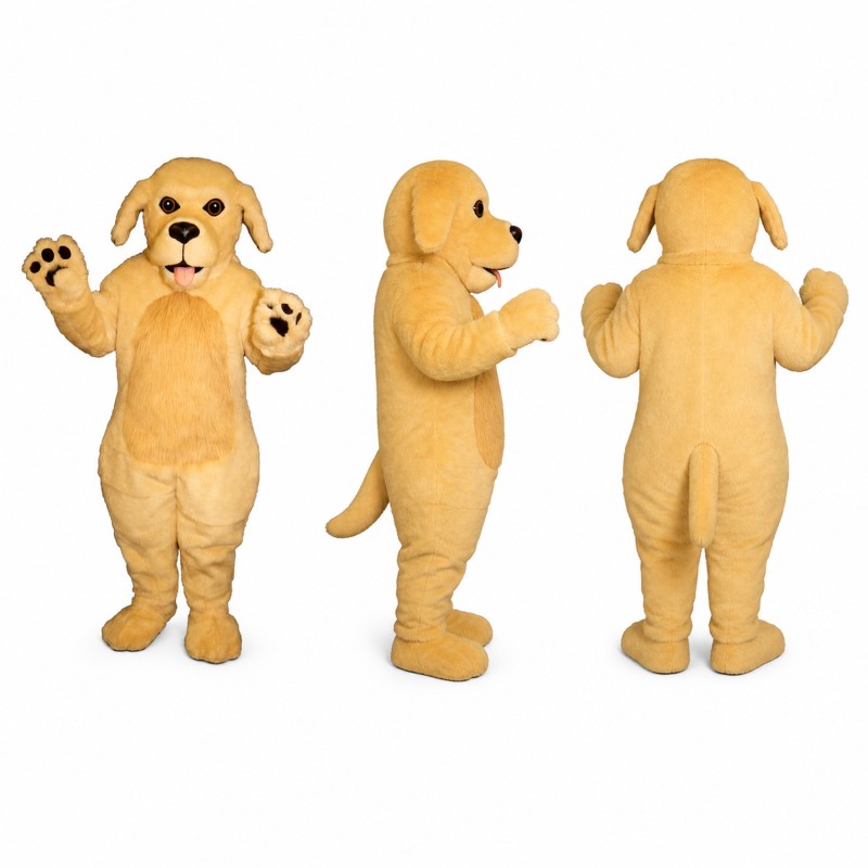 Dog Mascot Costume in Golden Brown with Dark Paw Pads Adult