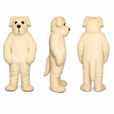 Dog Mascot Costume in White with Fluffy Fur Adult