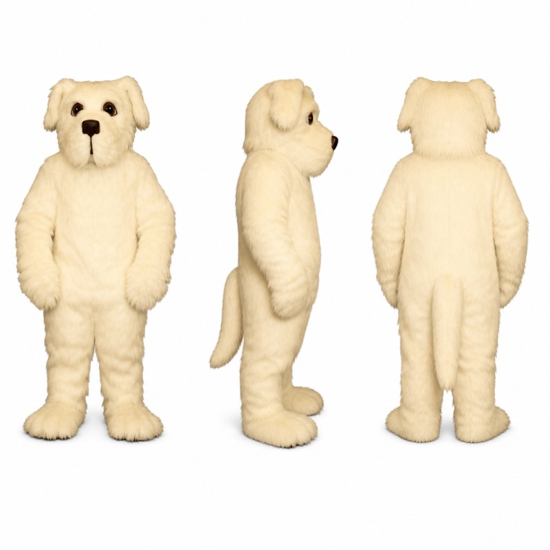 Dog Mascot Costume in White with Fluffy Fur Adult