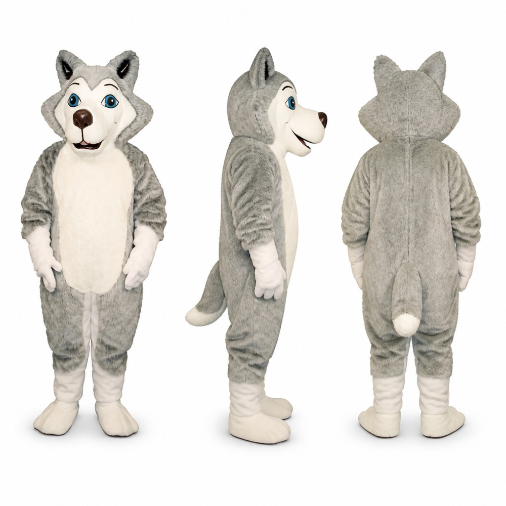 Husky Mascot Costume in Gray and White with Blue Eyes Adult Husky Mascot Costume in Gray and White with Blue Eyes Adult