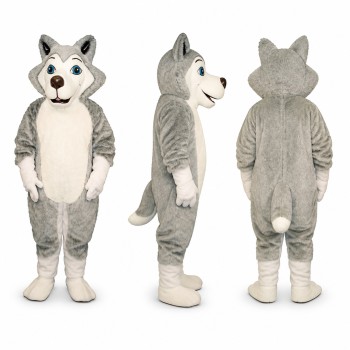 Husky Mascot Costume in Gray and White with Blue Eyes Adult