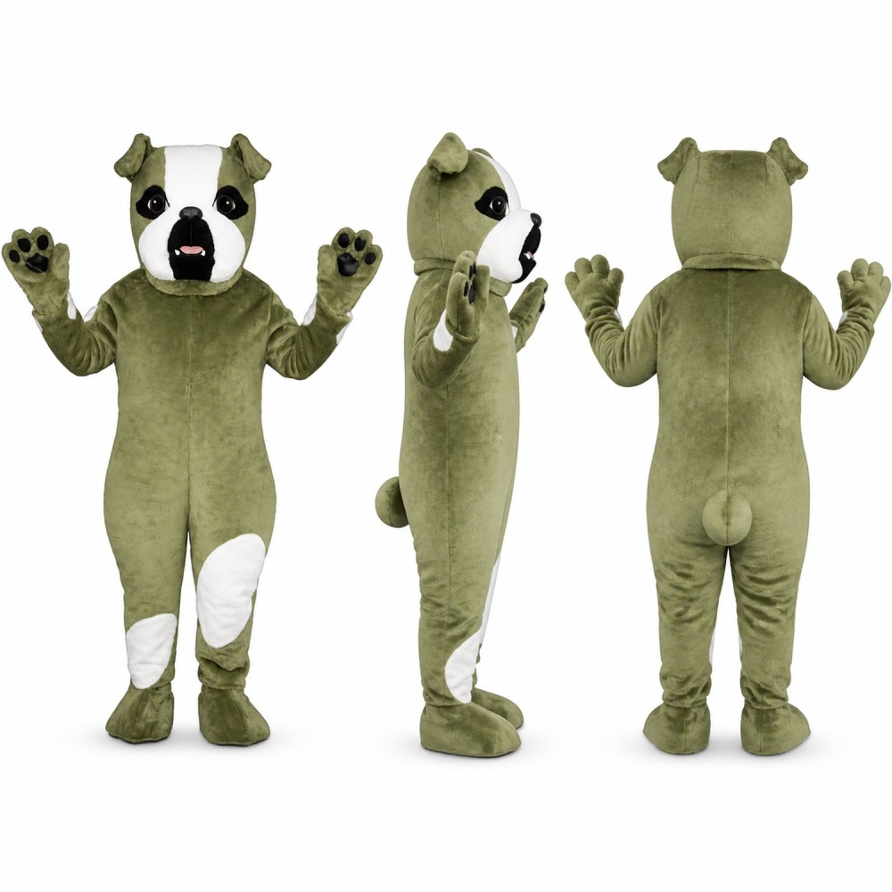 Bulldog Mascot Costume in Green and White with Dark Ears Adult Bulldog Mascot Costume in Green and White with Dark Ears Adult