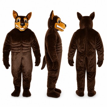 Doberman Mascot Costume in Dark Brown with Pointed Ears Adult