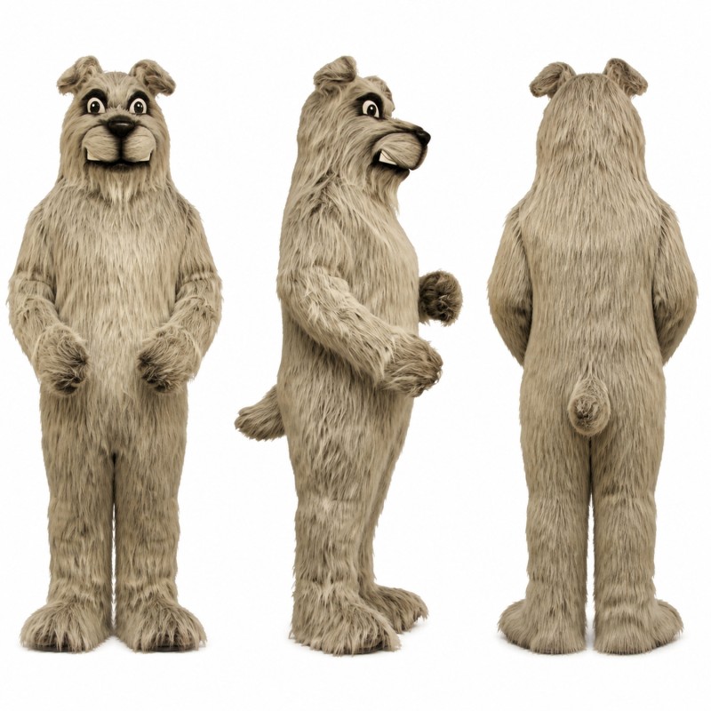 Shaggy Dog Mascot Costume in Gray with Long Fur Adult