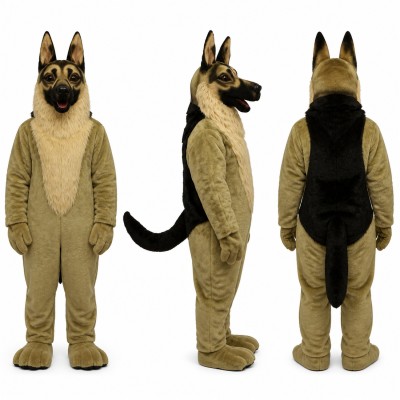 German Shepherd Mascot Costume in Tan with Black Face Adult