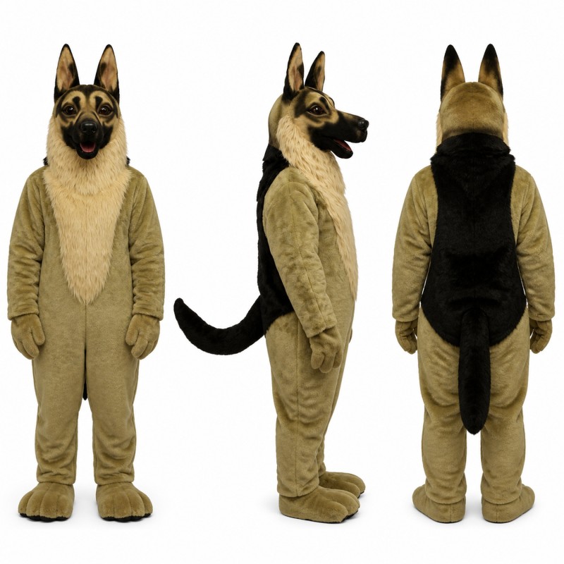 German Shepherd Mascot Costume in Tan with Black Face Adult