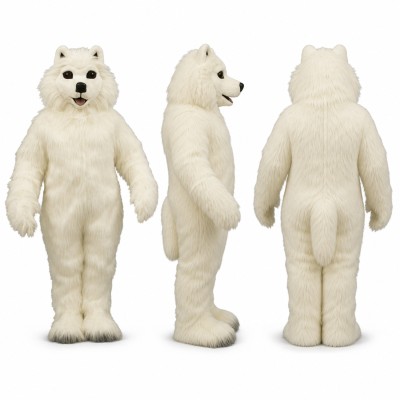 Polar Bear Mascot Costume in White with Black Nose Adult