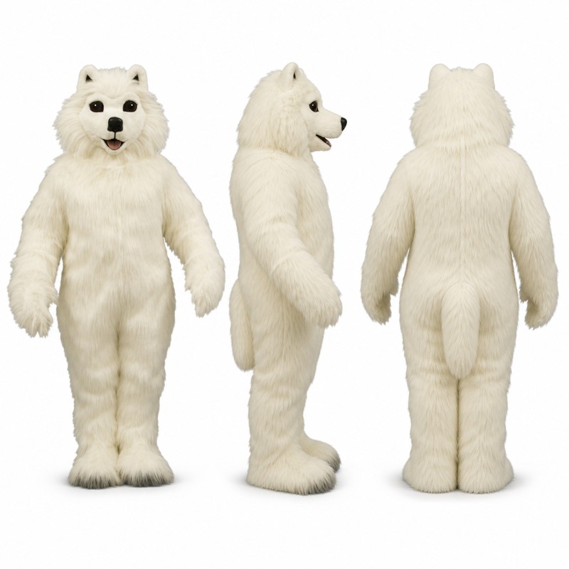 Polar Bear Mascot Costume in White with Black Nose Adult