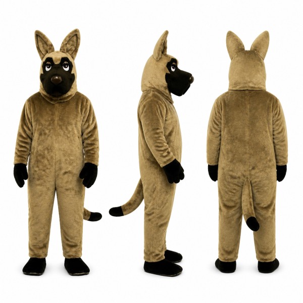 German Shepherd Mascot Costume in Tan with Black Face Adult