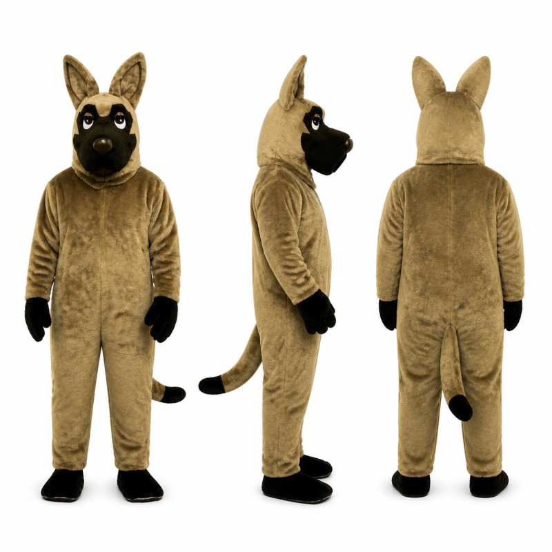 German Shepherd Mascot Costume in Tan with Black Face Adult