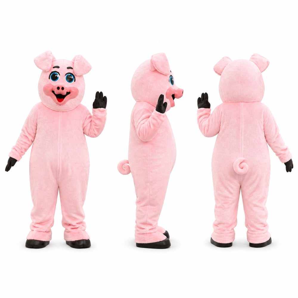 Pig Mascot Costume in Pink with Black Hooves Adult Pig Mascot Costume in Pink with Black Hooves Adult