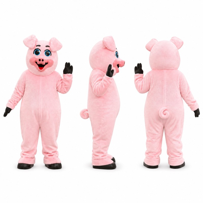 Pig Mascot Costume in Pink with Black Hooves Adult