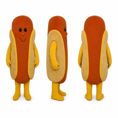 Hot Dog Mascot Costume in Brown and Yellow with Bun Adult