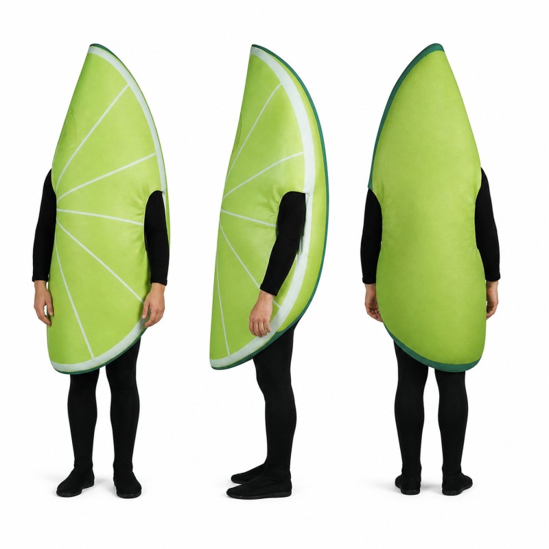 Lime Wedge Mascot Costume in Green with Striped Rind Adult