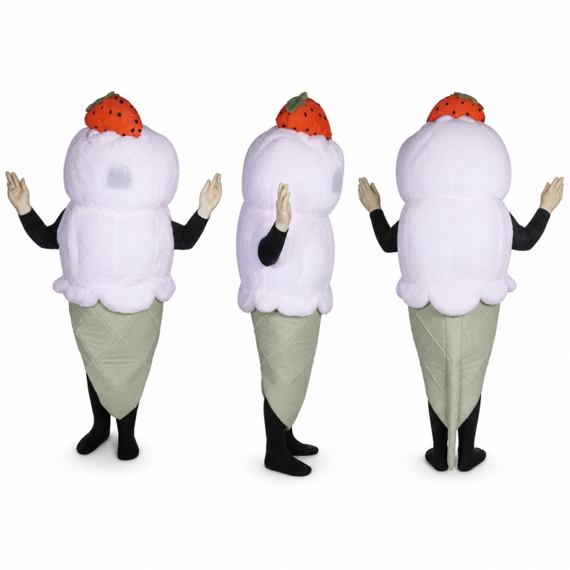 Ice Cream Cone Mascot Costume with Purple Scoop and Red Topping Adult