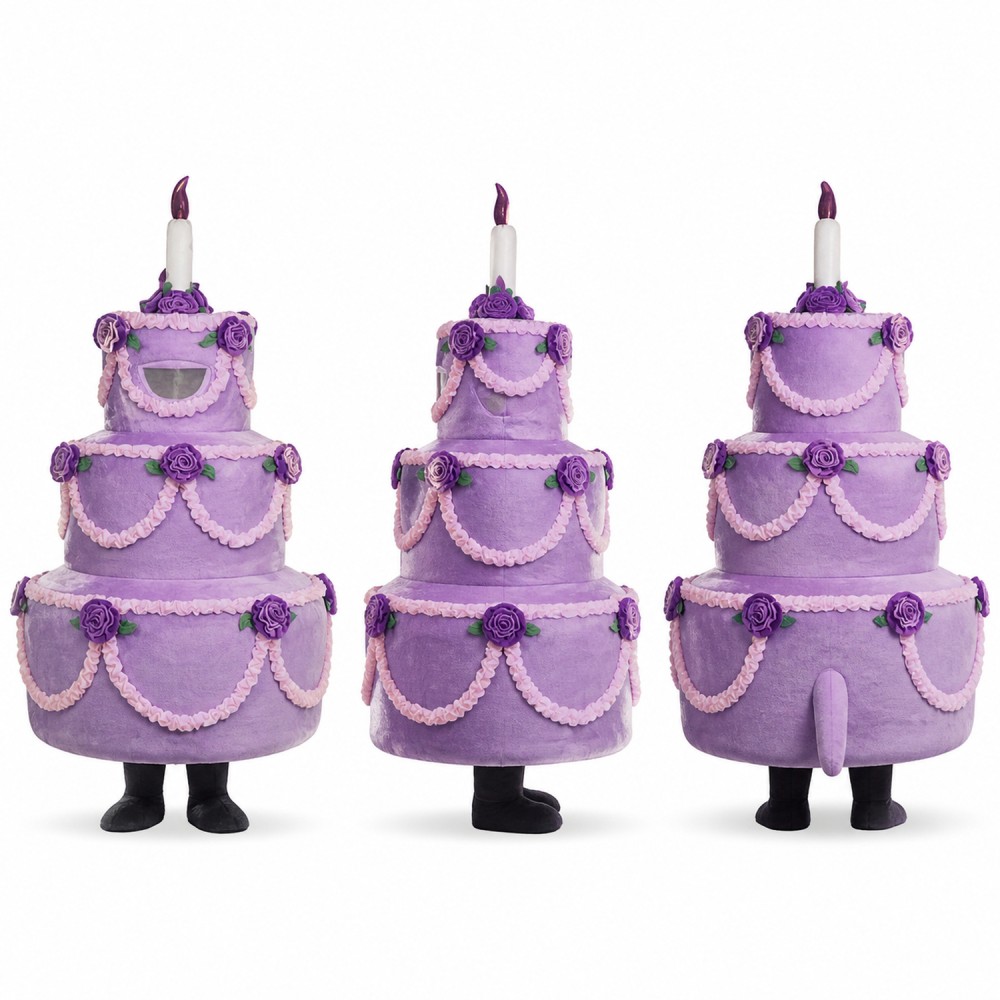 Tiered Cake Mascot Costume in Purple with Candle Adult