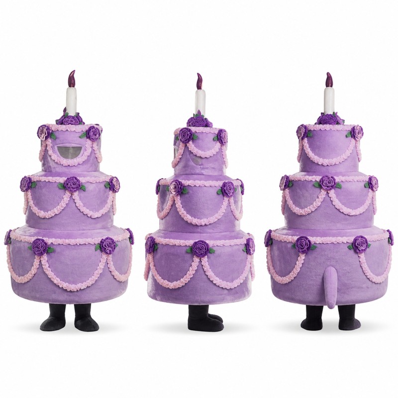 Tiered Cake Mascot Costume in Purple with Candle Adult