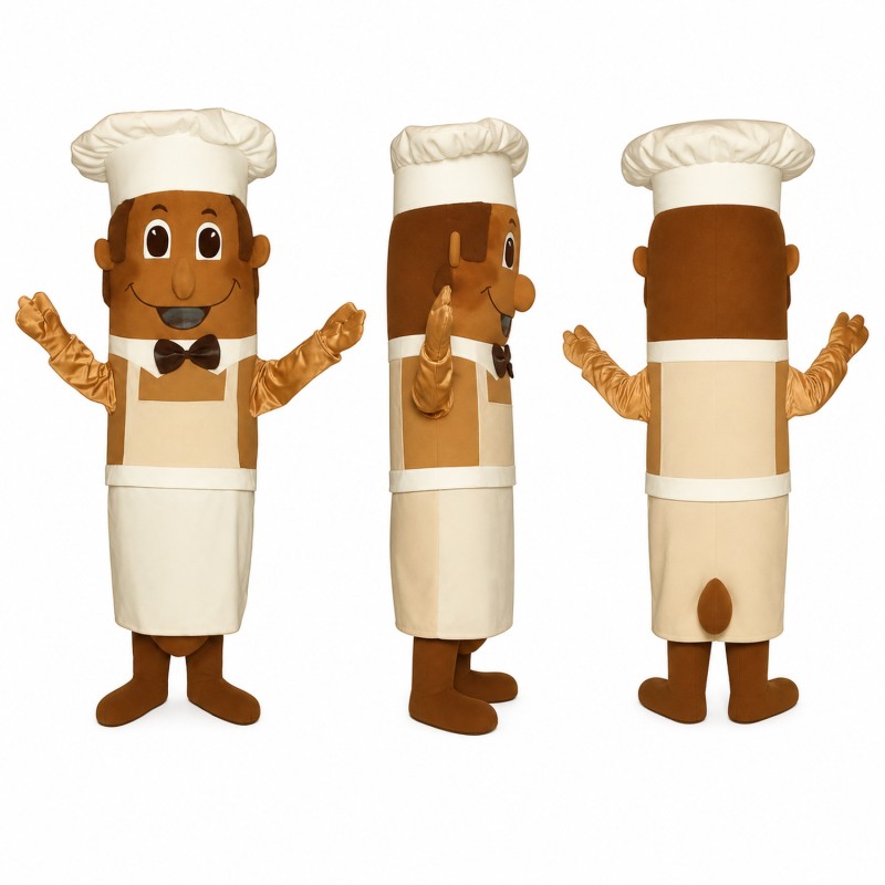 Baker Mascot Costume in Brown with White Chef Hat and Apron Adult