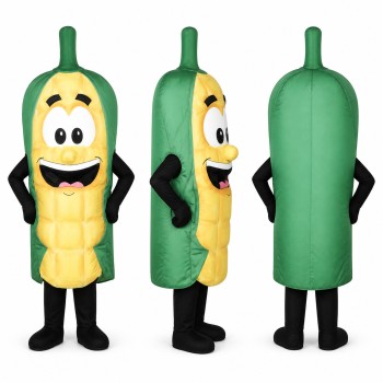 Corn Cob Mascot Costume in Yellow and Green with Smiling Face Adult