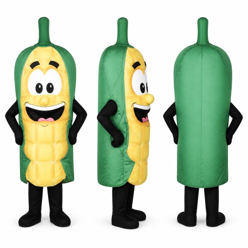Corn Cob Mascot Costume in Yellow and Green with Smiling Face Adult