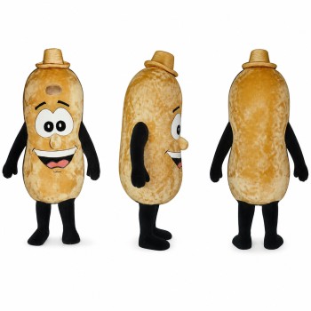 Peanut Mascot Costume in Golden Brown with Small Hat Adult