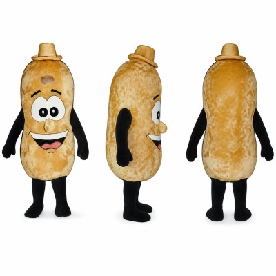 Peanut Mascot Costume in Golden Brown with Small Hat Adult