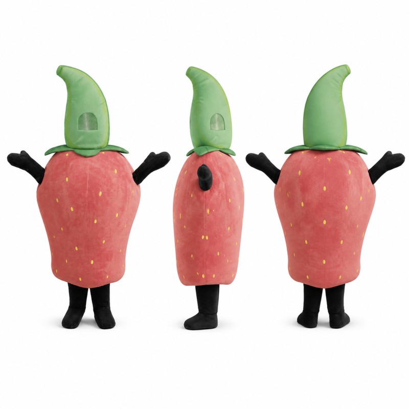 Strawberry Mascot Costume in Pink with Green Leaf Top Adult