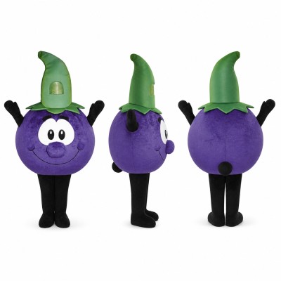 Blueberry Mascot Costume in Purple with Green Leaf Top Adult