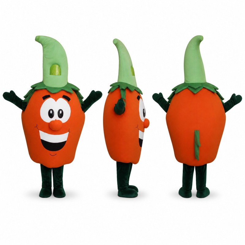 Bell Pepper Mascot Costume in Red with Green Stem Adult