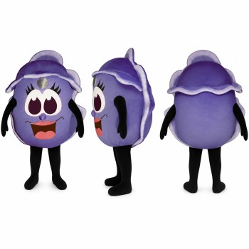 Plum Mascot Costume in Purple with Leafy Cap Adult