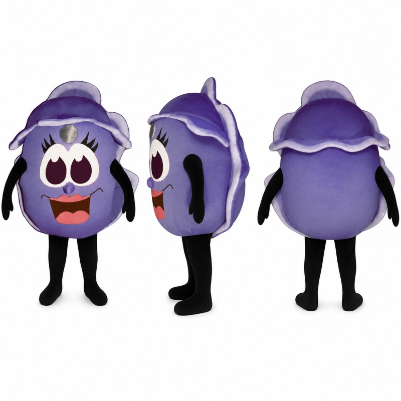 Plum Mascot Costume in Purple with Leafy Cap Adult