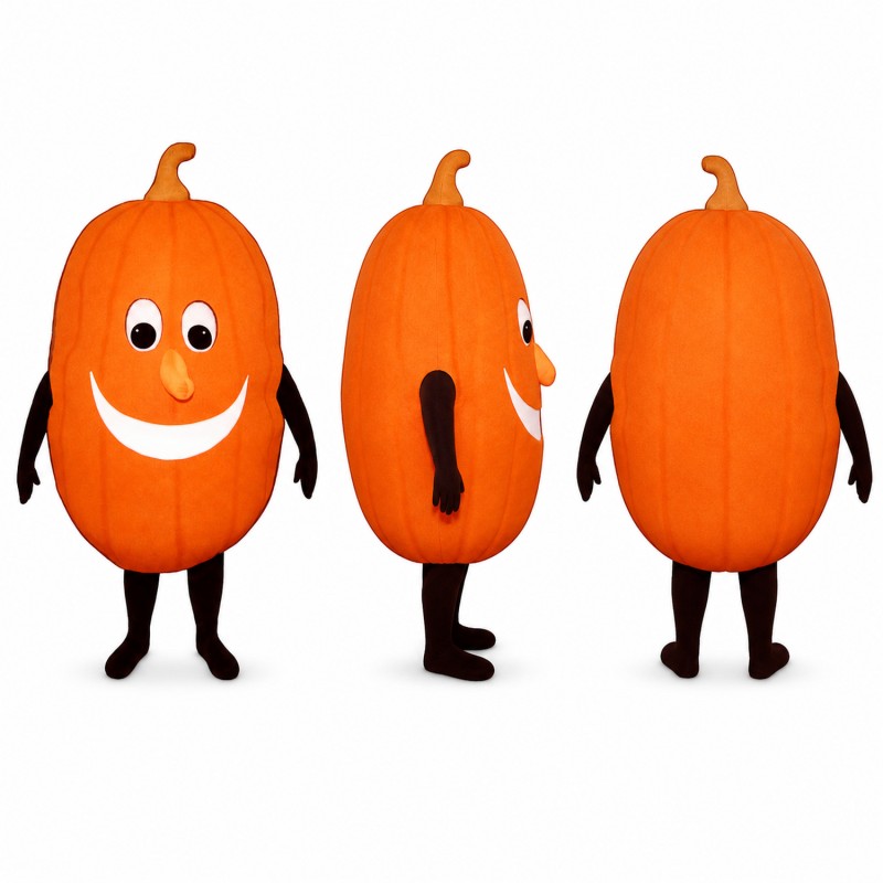 Pumpkin Mascot Costume in Orange with Curved Stem Adult