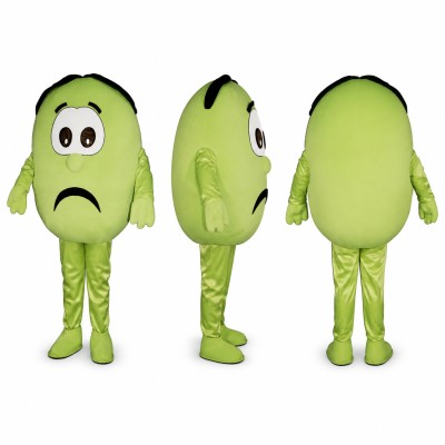 Green Bean Mascot Costume in Light Green with Sad Face Adult