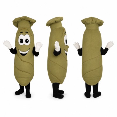 Peanut Mascot Costume in Olive Green with Small Hat Adult