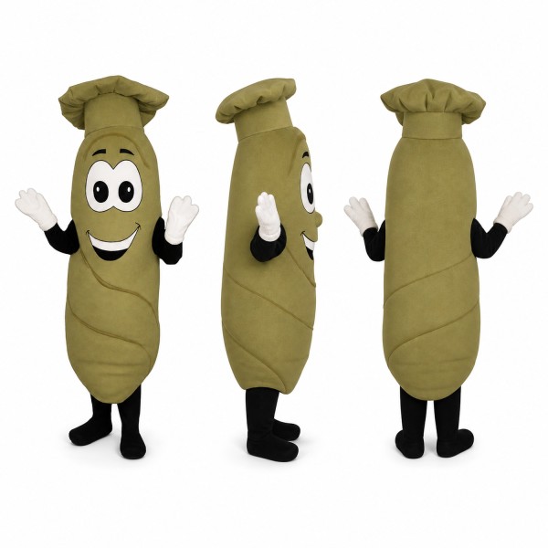 Peanut Mascot Costume in Olive Green with Small Hat Adult