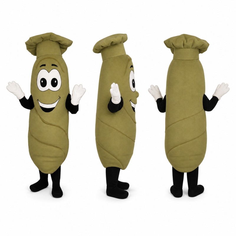 Peanut Mascot Costume in Olive Green with Small Hat Adult