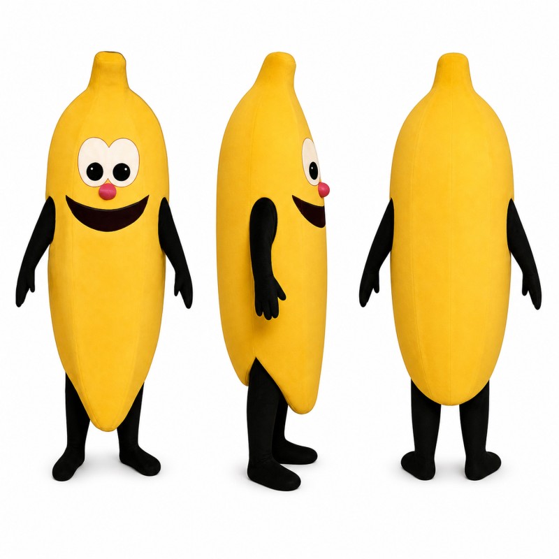 Banana Mascot Costume in Yellow with Smiling Face Adult