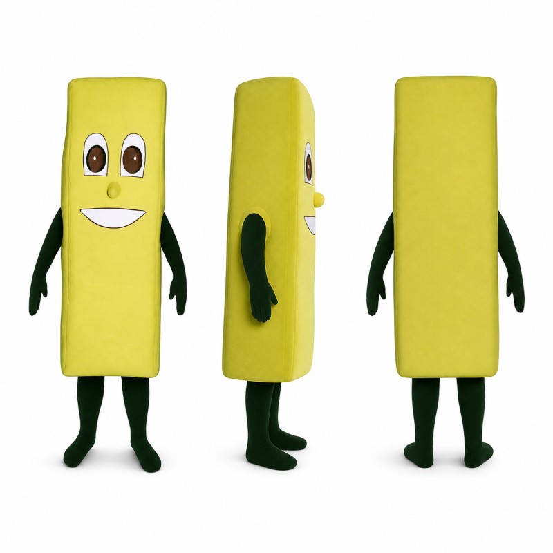 Candy Bar Mascot Costume in Yellow Green with Rectangular Shape Adult