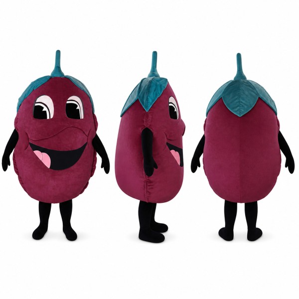Eggplant Mascot Costume in Purple with Teal Stem Adult