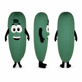 Cucumber Mascot Costume in Dark Green with Smiling Face Adult