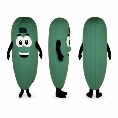Cucumber Mascot Costume in Dark Green with Smiling Face Adult