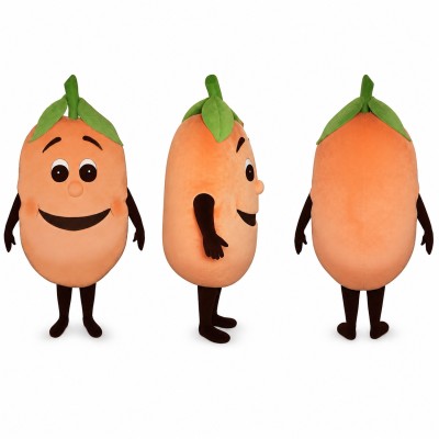 Peach Mascot Costume in Orange with Green Leaf Adult