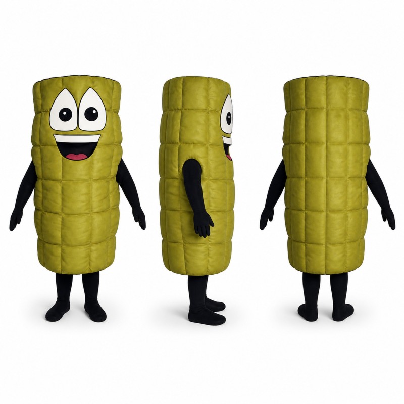 Corn Cob Mascot Costume in Green with Yellow Kernels Adult