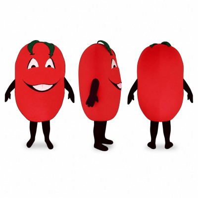 Tomato Mascot Costume in Red with Green Leaf Top Adult