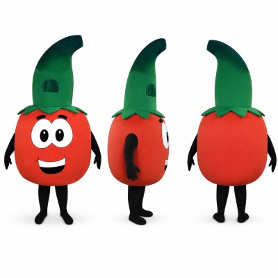 Tomato Mascot Costume in Red with Curved Green Stem Adult